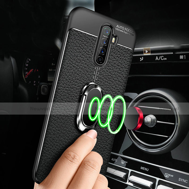 Soft Silicone Gel Leather Snap On Case Cover with Magnetic Finger Ring Stand S02 for Oppo Reno Ace