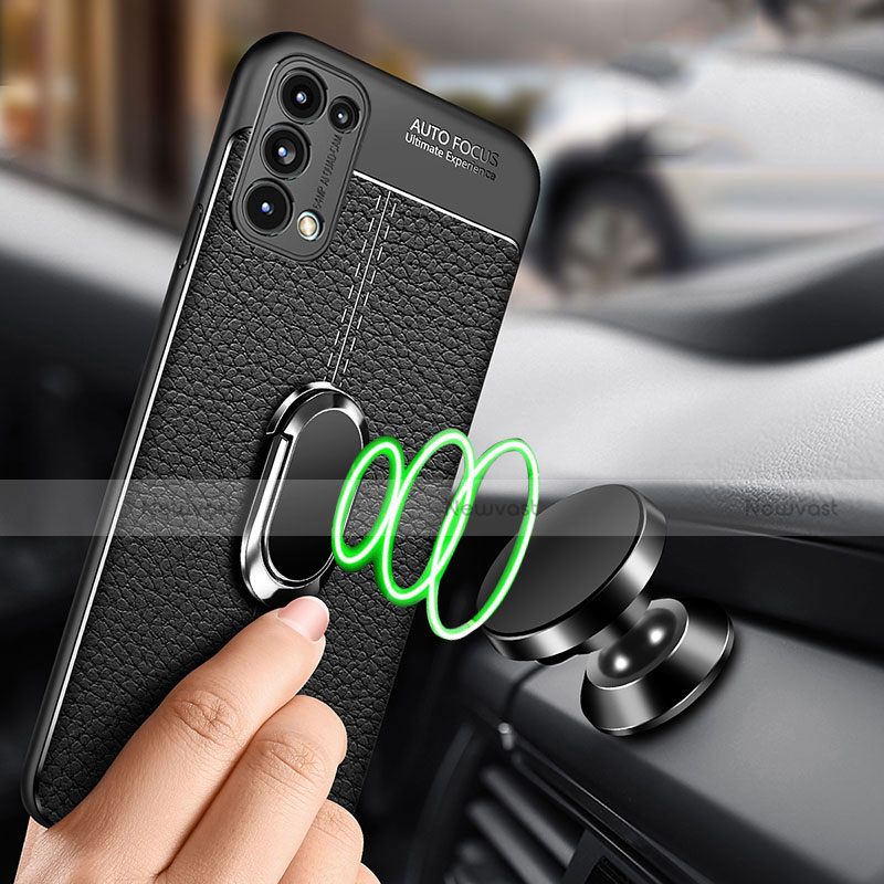 Soft Silicone Gel Leather Snap On Case Cover with Magnetic Finger Ring Stand S02 for Oppo Reno5 Pro 5G