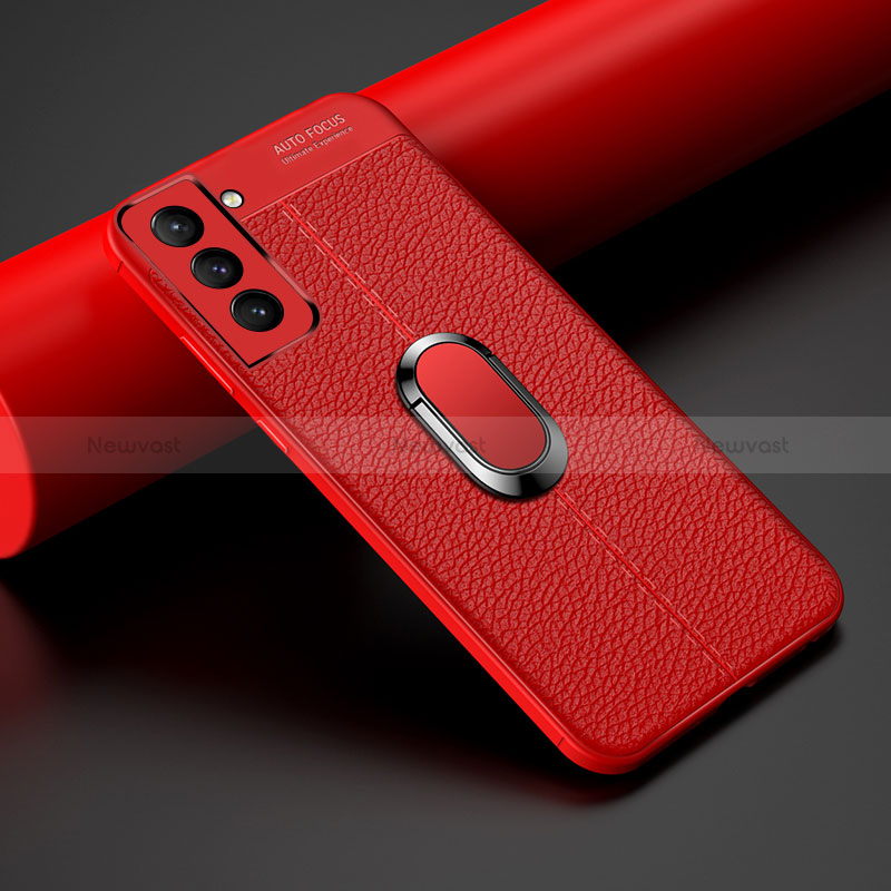 Soft Silicone Gel Leather Snap On Case Cover with Magnetic Finger Ring Stand S02 for Samsung Galaxy S22 Plus 5G