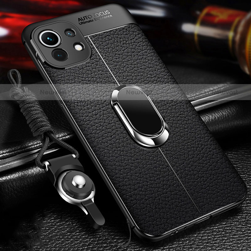 Soft Silicone Gel Leather Snap On Case Cover with Magnetic Finger Ring Stand S02 for Xiaomi Mi 11 Lite 5G NE