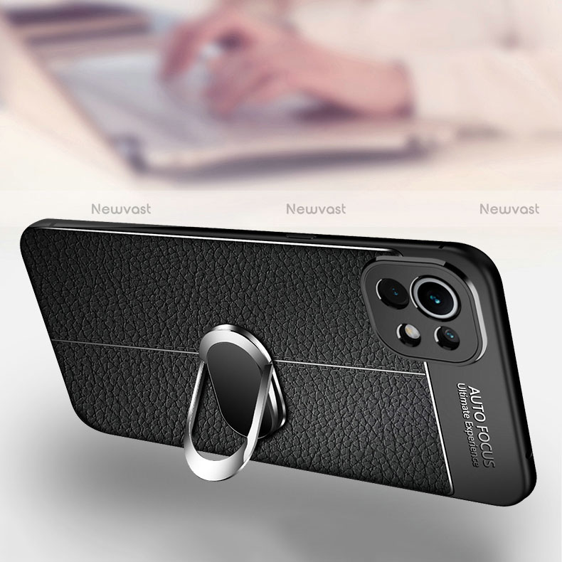 Soft Silicone Gel Leather Snap On Case Cover with Magnetic Finger Ring Stand S02 for Xiaomi Mi 11 Lite 5G NE