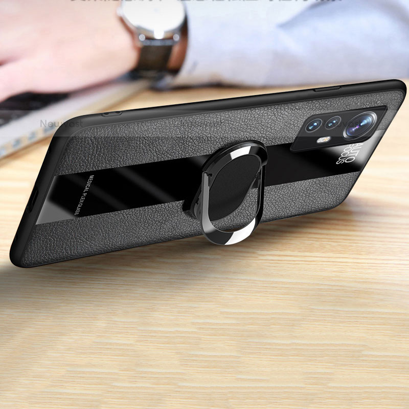 Soft Silicone Gel Leather Snap On Case Cover with Magnetic Finger Ring Stand S02 for Xiaomi Mi 12X 5G