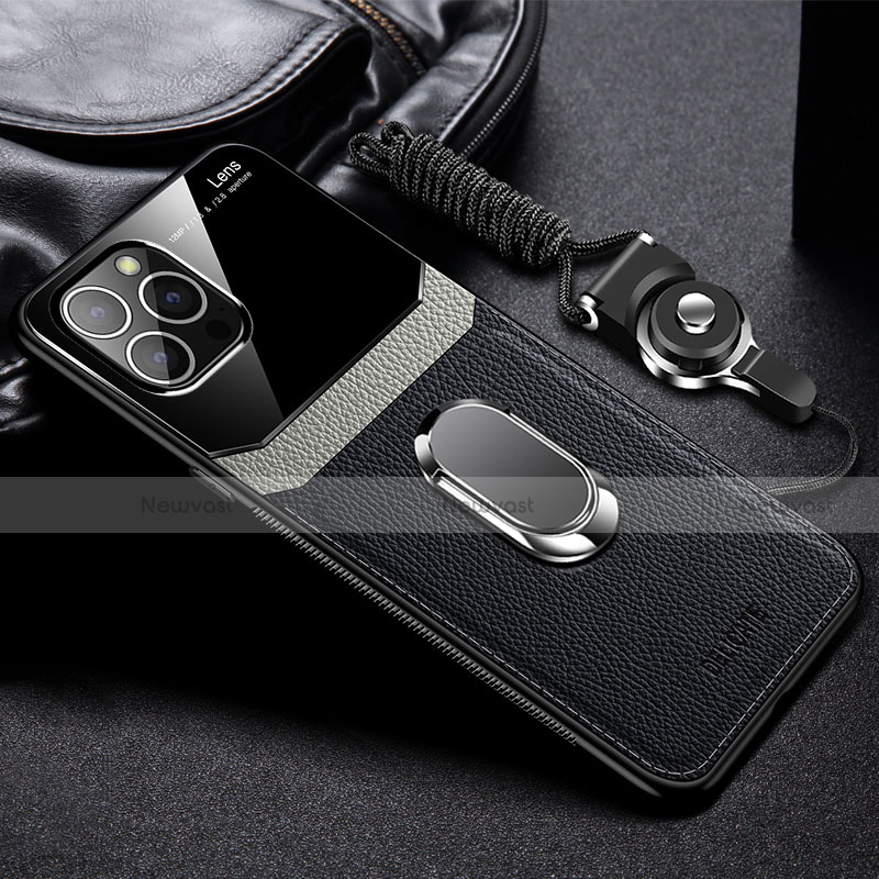 Soft Silicone Gel Leather Snap On Case Cover with Magnetic Finger Ring Stand S03 for Apple iPhone 13 Pro Max