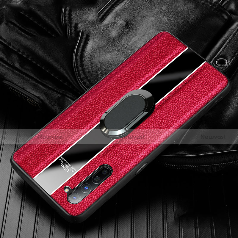 Soft Silicone Gel Leather Snap On Case Cover with Magnetic Finger Ring Stand S03 for Oppo K7 5G Red