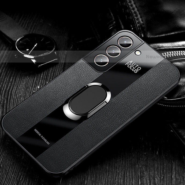 Soft Silicone Gel Leather Snap On Case Cover with Magnetic Finger Ring Stand S03 for Samsung Galaxy S21 5G