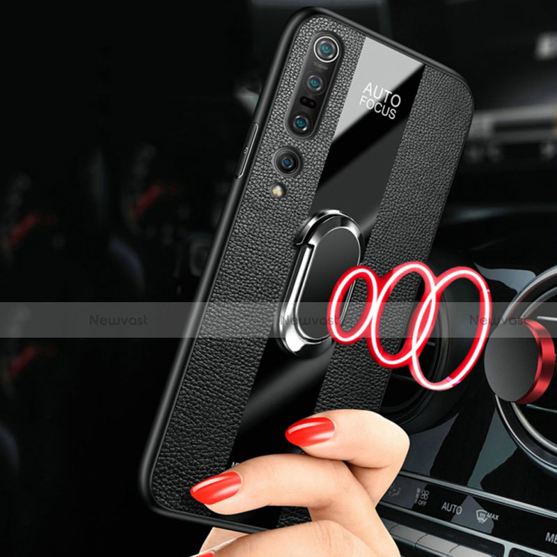 Soft Silicone Gel Leather Snap On Case Cover with Magnetic Finger Ring Stand S03 for Xiaomi Mi 10 Pro