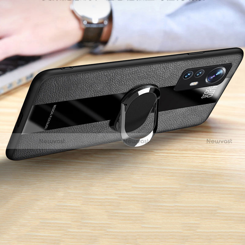 Soft Silicone Gel Leather Snap On Case Cover with Magnetic Finger Ring Stand S03 for Xiaomi Mi 12 5G