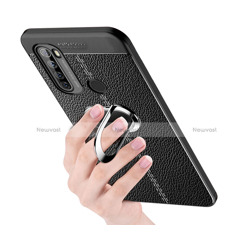 Soft Silicone Gel Leather Snap On Case Cover with Magnetic Finger Ring Stand S03 for Xiaomi Redmi Note 8