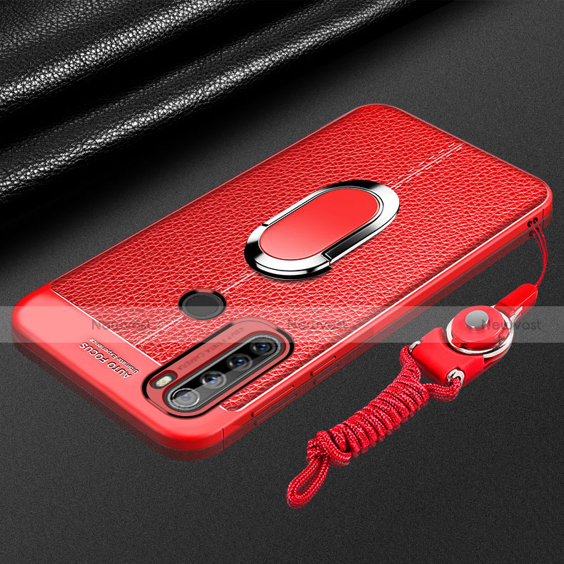 Soft Silicone Gel Leather Snap On Case Cover with Magnetic Finger Ring Stand S03 for Xiaomi Redmi Note 8 Red