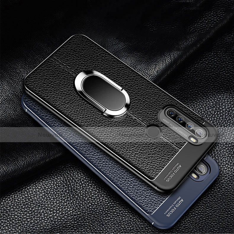 Soft Silicone Gel Leather Snap On Case Cover with Magnetic Finger Ring Stand S03 for Xiaomi Redmi Note 8T