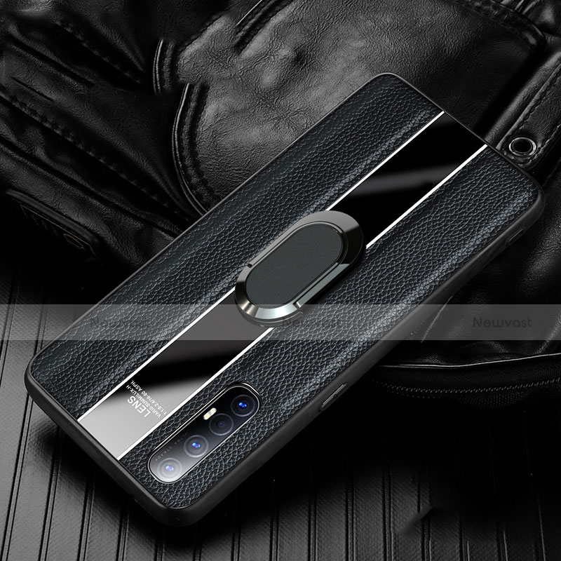 Soft Silicone Gel Leather Snap On Case Cover with Magnetic Finger Ring Stand S04 for Oppo Reno3 Pro