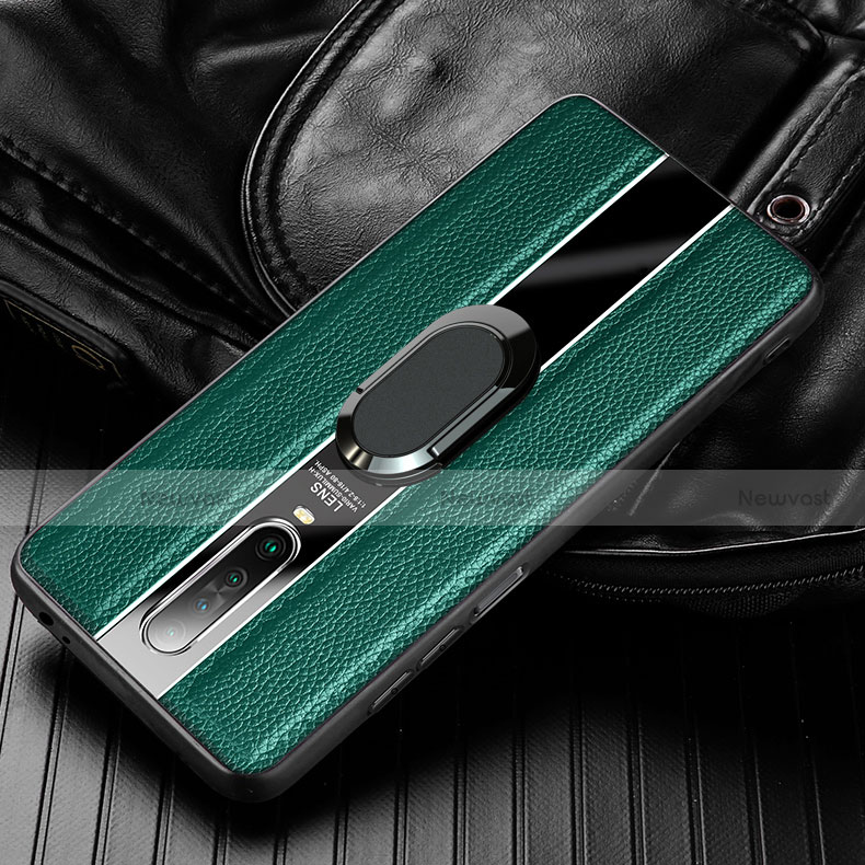 Soft Silicone Gel Leather Snap On Case Cover with Magnetic Finger Ring Stand S04 for Xiaomi Poco X2 Green