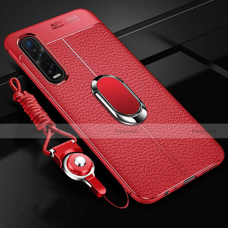 Soft Silicone Gel Leather Snap On Case Cover with Magnetic Finger Ring Stand S05 for Oppo Find X2 Pro Red