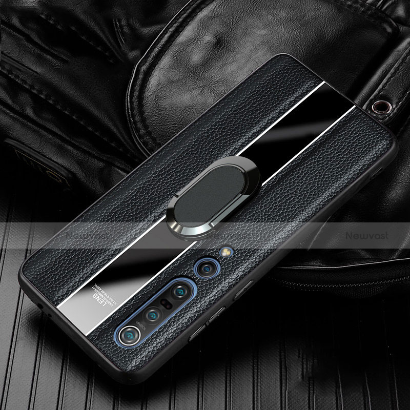 Soft Silicone Gel Leather Snap On Case Cover with Magnetic Finger Ring Stand S06 for Xiaomi Mi 10 Pro