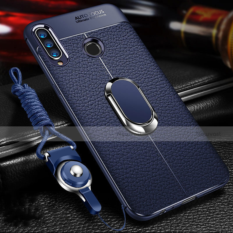 Soft Silicone Gel Leather Snap On Case Cover with Magnetic Finger Ring Stand T01 for Huawei Honor 10i