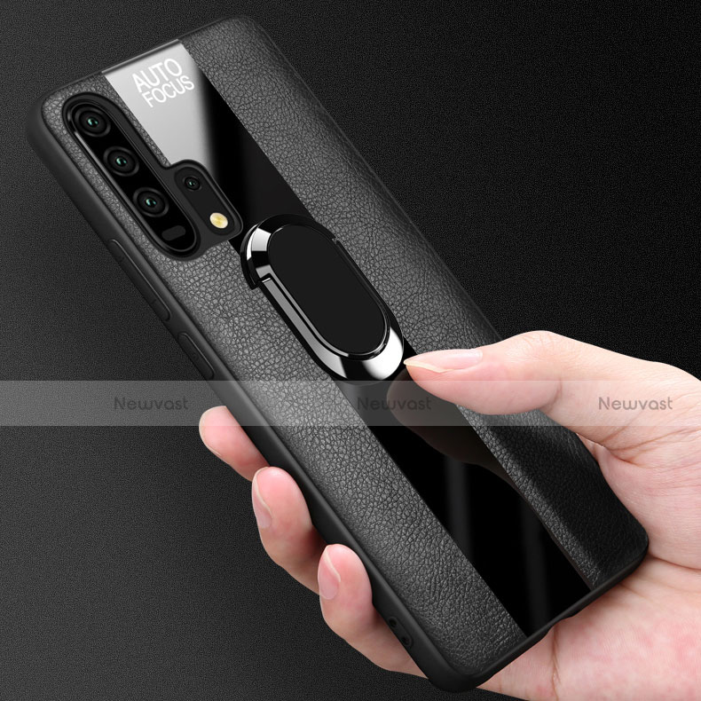 Soft Silicone Gel Leather Snap On Case Cover with Magnetic Finger Ring Stand T01 for Huawei Honor 20 Pro