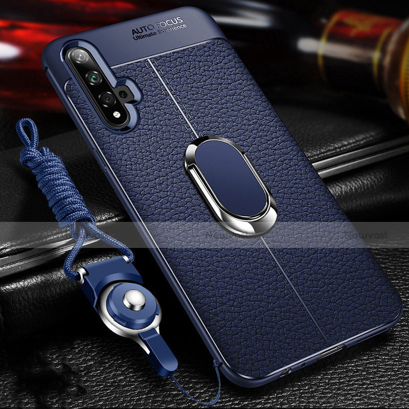 Soft Silicone Gel Leather Snap On Case Cover with Magnetic Finger Ring Stand T01 for Huawei Honor 20S