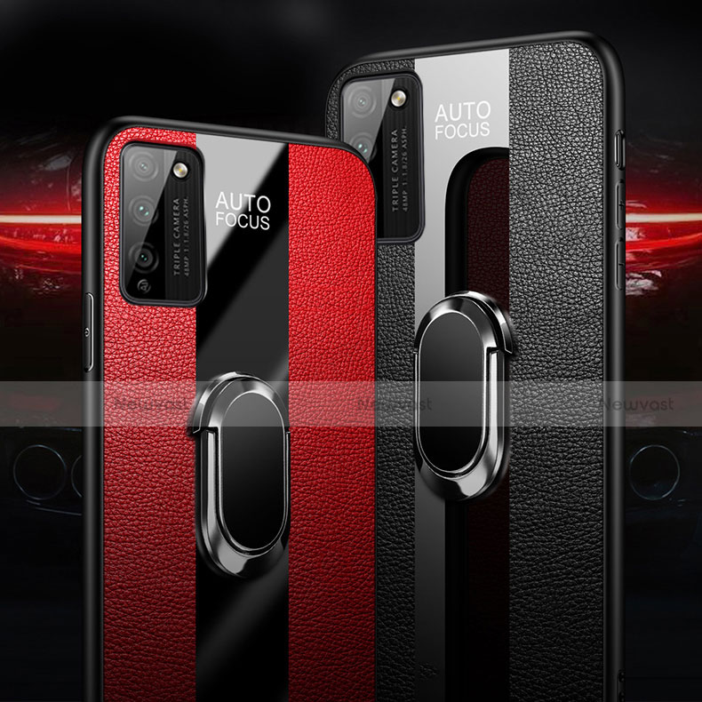 Soft Silicone Gel Leather Snap On Case Cover with Magnetic Finger Ring Stand T01 for Huawei Honor 30 Lite 5G