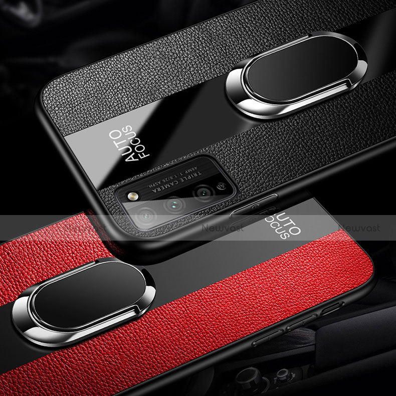 Soft Silicone Gel Leather Snap On Case Cover with Magnetic Finger Ring Stand T01 for Huawei Honor 30 Lite 5G