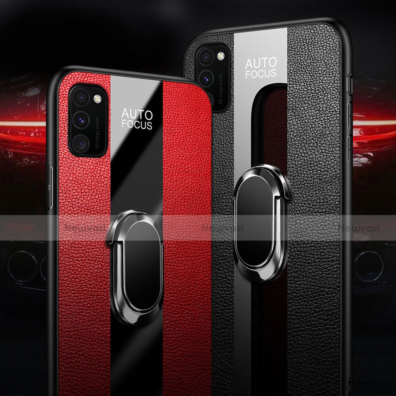 Soft Silicone Gel Leather Snap On Case Cover with Magnetic Finger Ring Stand T01 for Huawei Honor V30 5G