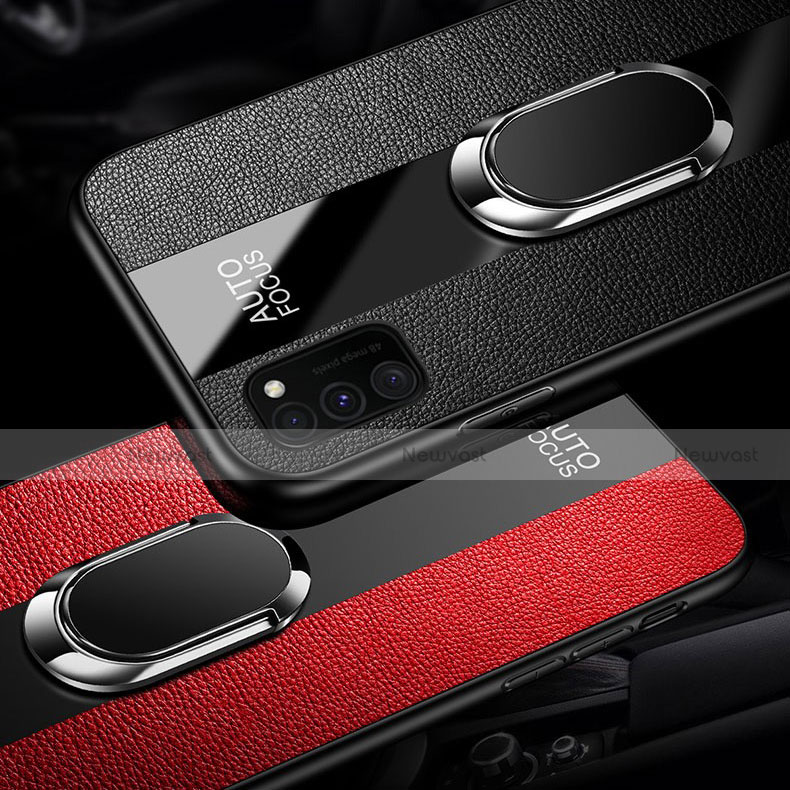 Soft Silicone Gel Leather Snap On Case Cover with Magnetic Finger Ring Stand T01 for Huawei Honor V30 5G