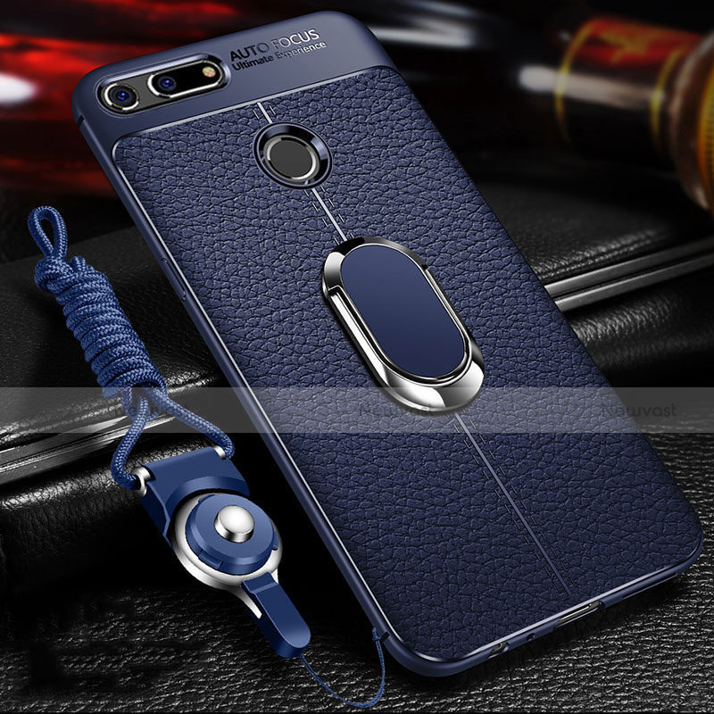 Soft Silicone Gel Leather Snap On Case Cover with Magnetic Finger Ring Stand T01 for Huawei Honor View 20