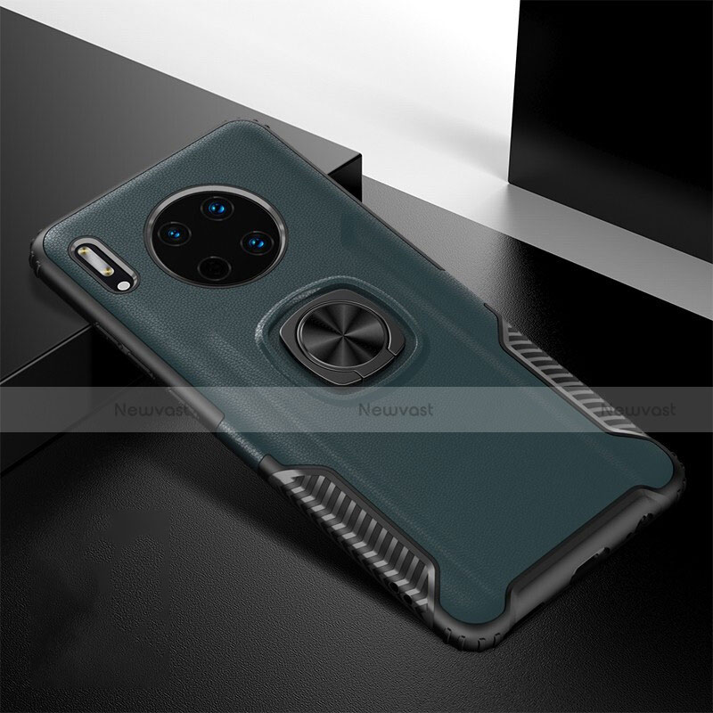 Soft Silicone Gel Leather Snap On Case Cover with Magnetic Finger Ring Stand T01 for Huawei Mate 30 Pro