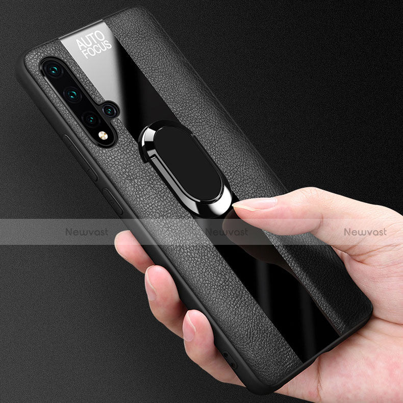 Soft Silicone Gel Leather Snap On Case Cover with Magnetic Finger Ring Stand T01 for Huawei Nova 5 Pro