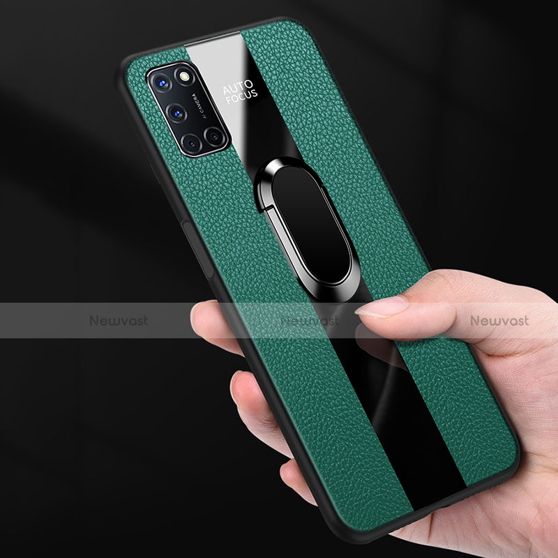 Soft Silicone Gel Leather Snap On Case Cover with Magnetic Finger Ring Stand T01 for Oppo A92