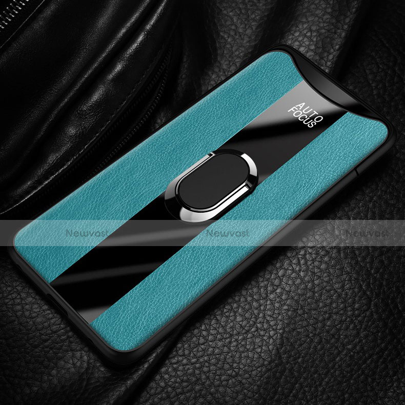 Soft Silicone Gel Leather Snap On Case Cover with Magnetic Finger Ring Stand T01 for Oppo Find X Super Flash Edition