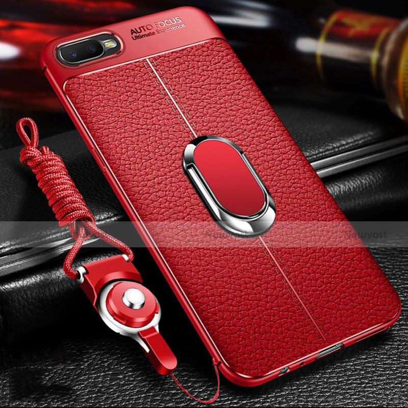 Soft Silicone Gel Leather Snap On Case Cover with Magnetic Finger Ring Stand T01 for Oppo K1