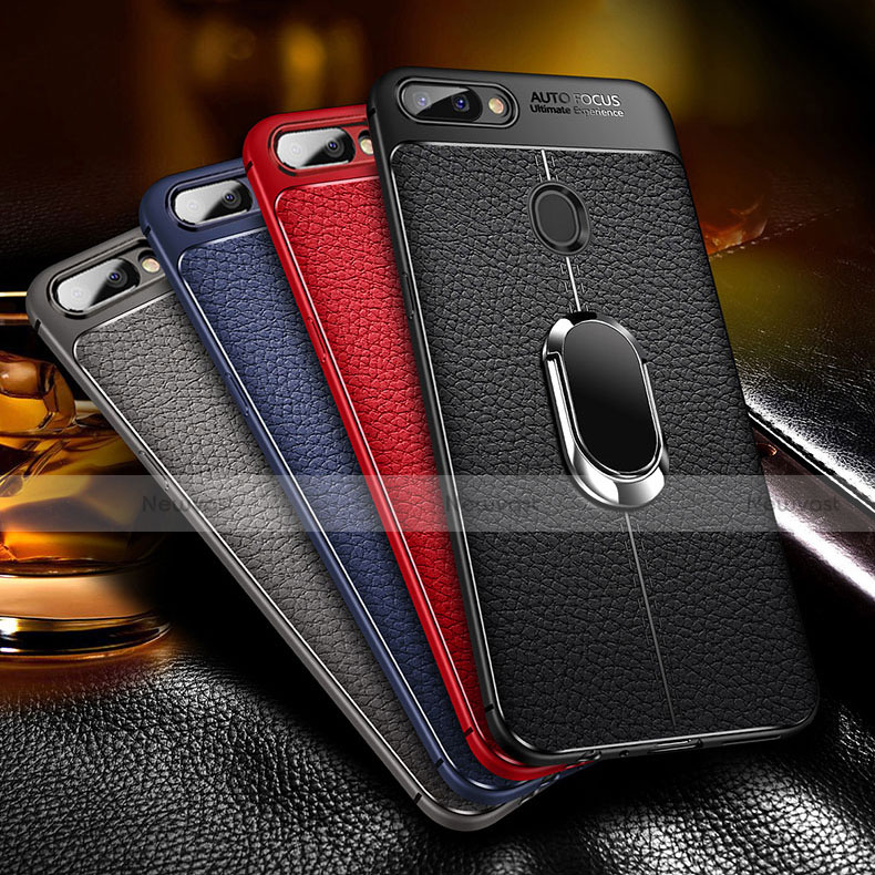 Soft Silicone Gel Leather Snap On Case Cover with Magnetic Finger Ring Stand T01 for Oppo R15X