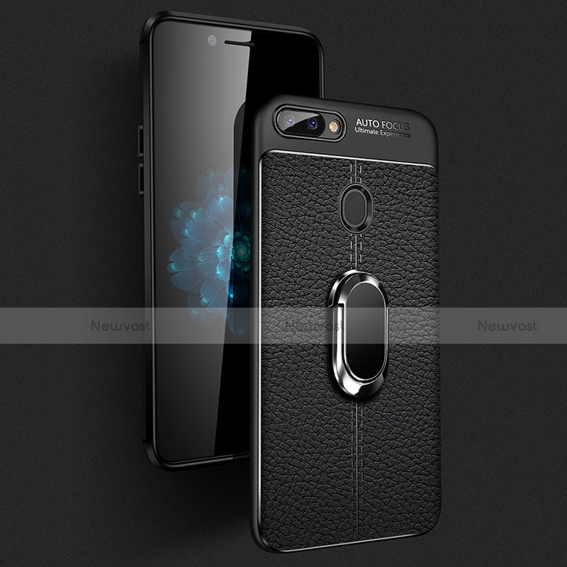 Soft Silicone Gel Leather Snap On Case Cover with Magnetic Finger Ring Stand T01 for Oppo R15X