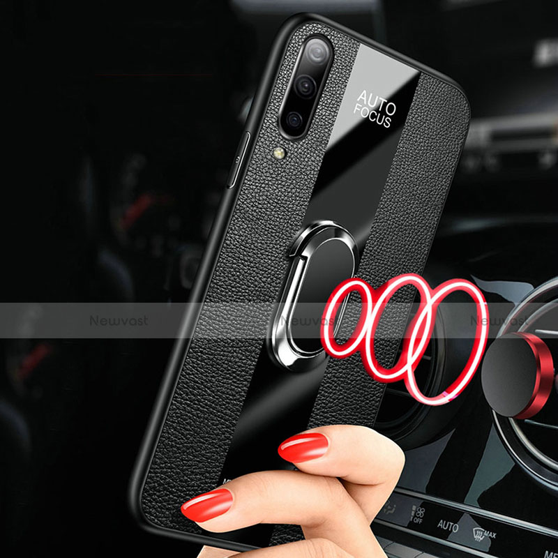 Soft Silicone Gel Leather Snap On Case Cover with Magnetic Finger Ring Stand T01 for Samsung Galaxy A70S