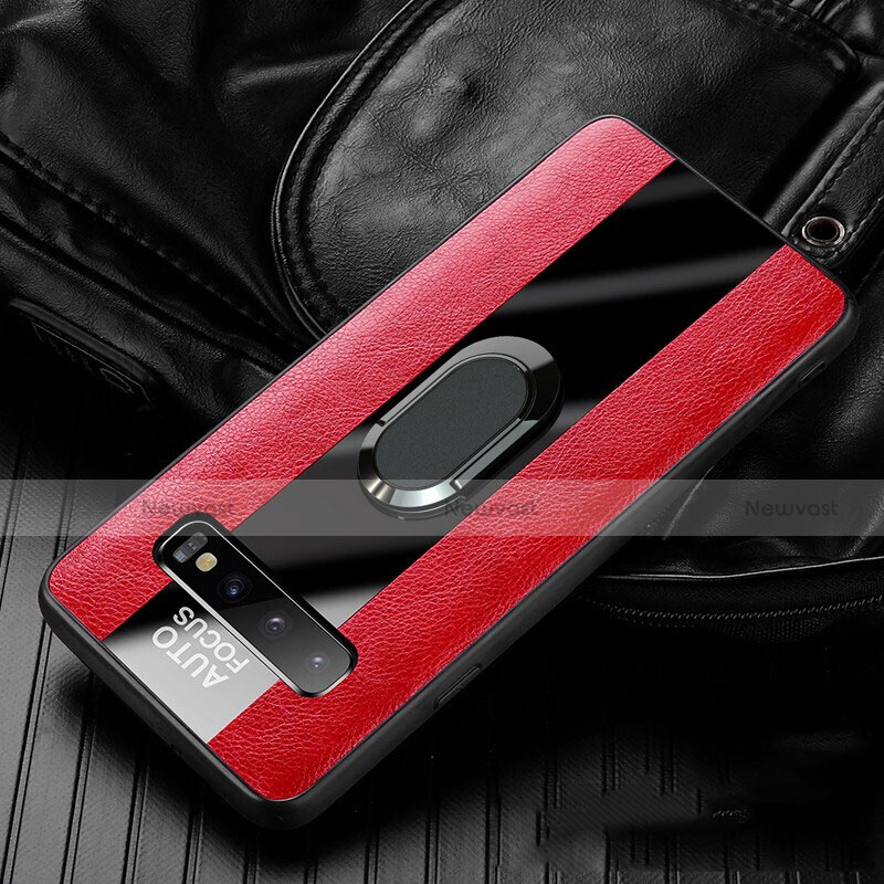 Soft Silicone Gel Leather Snap On Case Cover with Magnetic Finger Ring Stand T01 for Samsung Galaxy S10 5G