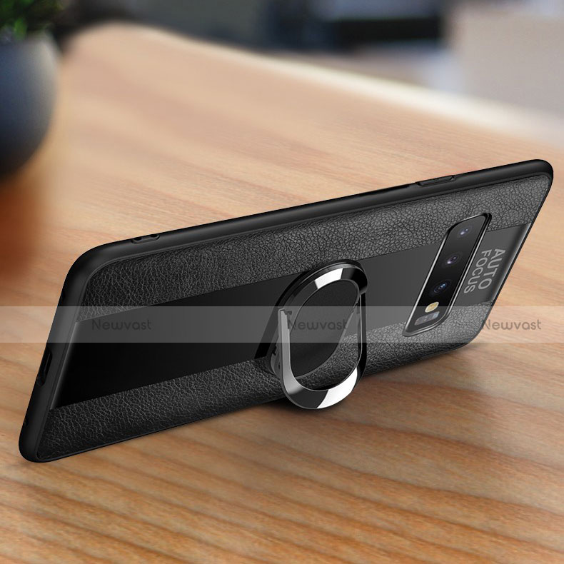 Soft Silicone Gel Leather Snap On Case Cover with Magnetic Finger Ring Stand T01 for Samsung Galaxy S10 5G