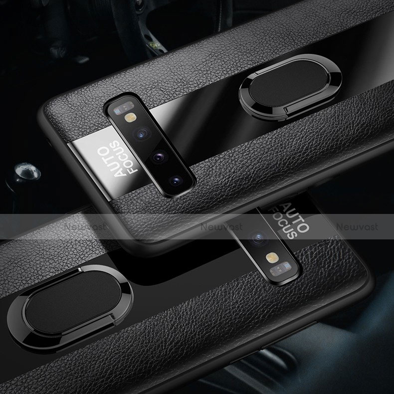 Soft Silicone Gel Leather Snap On Case Cover with Magnetic Finger Ring Stand T01 for Samsung Galaxy S10 5G