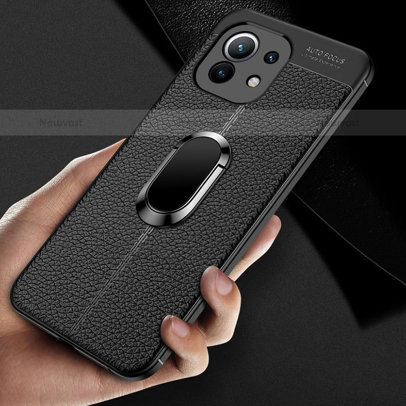 Soft Silicone Gel Leather Snap On Case Cover with Magnetic Finger Ring Stand T01 for Xiaomi Mi 11 Lite 4G