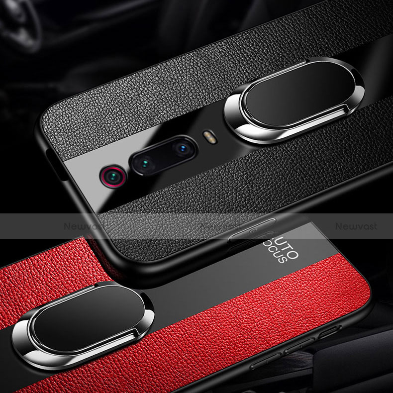 Soft Silicone Gel Leather Snap On Case Cover with Magnetic Finger Ring Stand T01 for Xiaomi Mi 9T