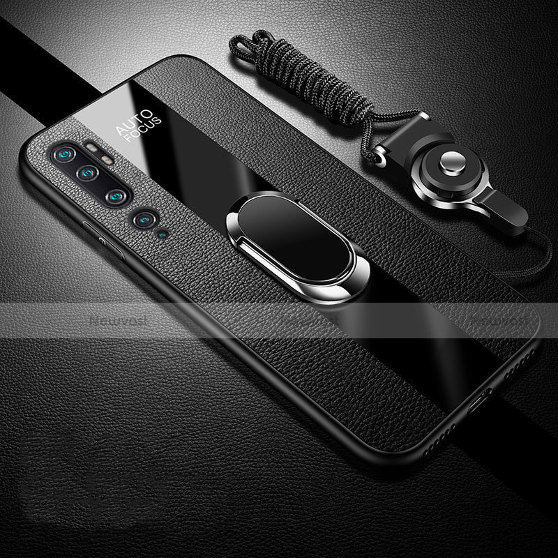 Soft Silicone Gel Leather Snap On Case Cover with Magnetic Finger Ring Stand T01 for Xiaomi Mi Note 10 Pro