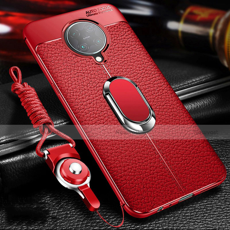 Soft Silicone Gel Leather Snap On Case Cover with Magnetic Finger Ring Stand T01 for Xiaomi Poco F2 Pro