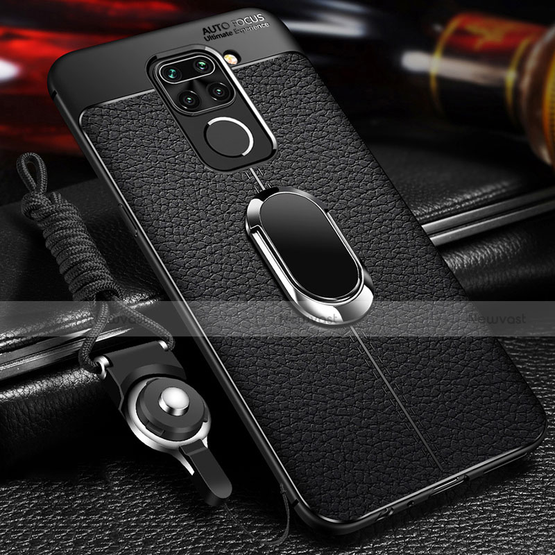 Soft Silicone Gel Leather Snap On Case Cover with Magnetic Finger Ring Stand T01 for Xiaomi Redmi 10X 4G