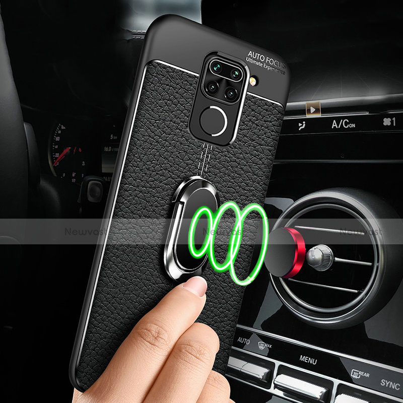 Soft Silicone Gel Leather Snap On Case Cover with Magnetic Finger Ring Stand T01 for Xiaomi Redmi 10X 4G