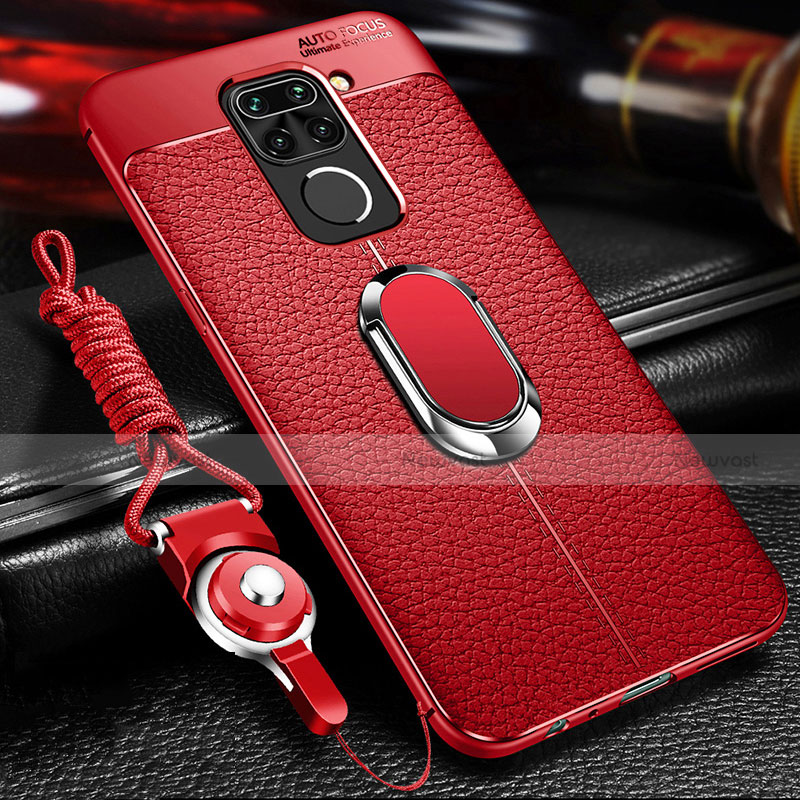 Soft Silicone Gel Leather Snap On Case Cover with Magnetic Finger Ring Stand T01 for Xiaomi Redmi 10X 4G Red