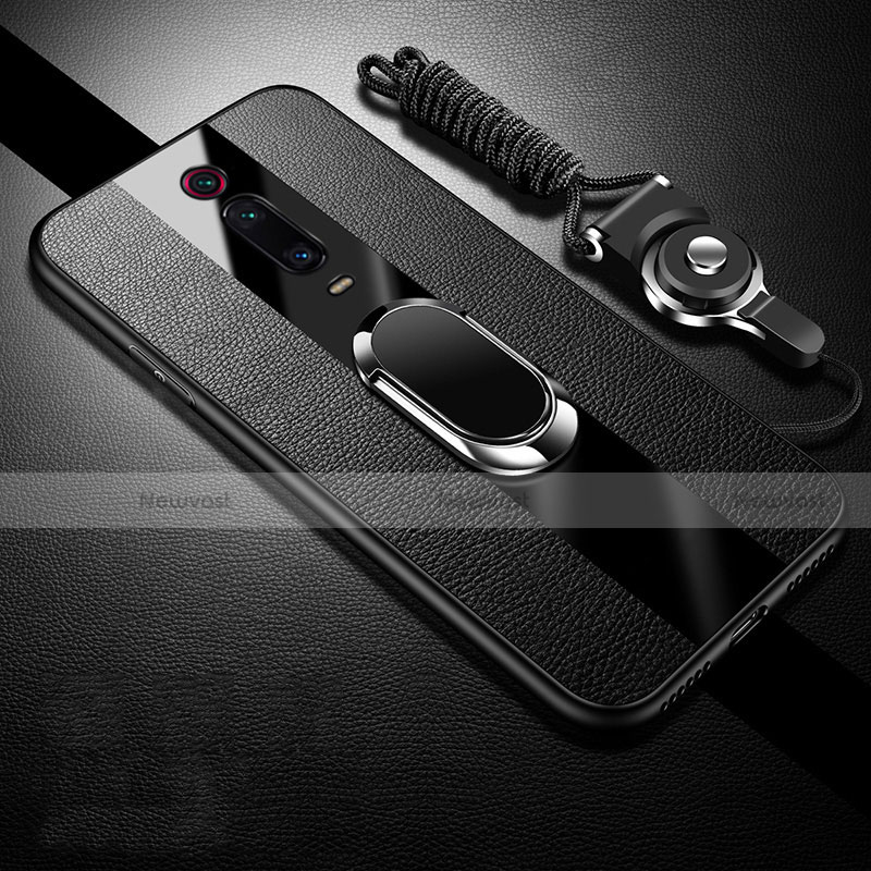 Soft Silicone Gel Leather Snap On Case Cover with Magnetic Finger Ring Stand T01 for Xiaomi Redmi K20 Pro