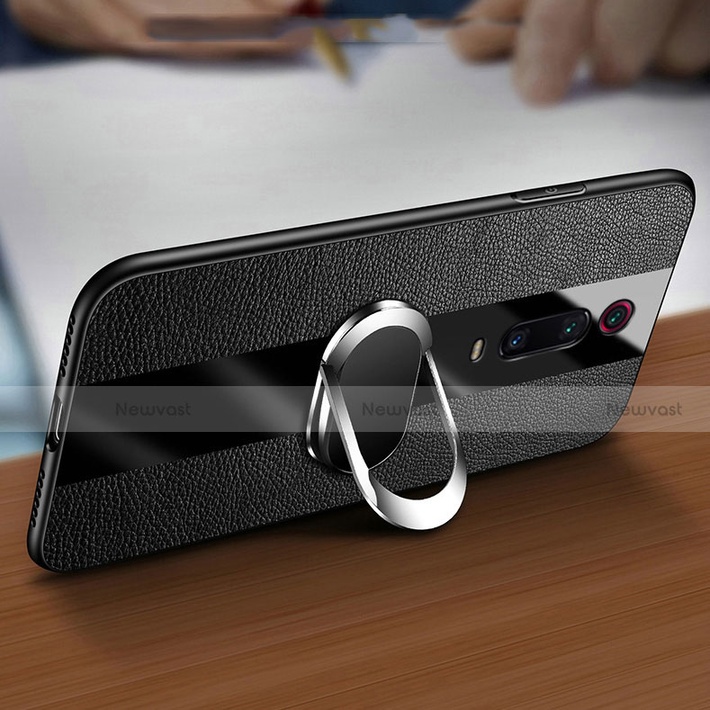 Soft Silicone Gel Leather Snap On Case Cover with Magnetic Finger Ring Stand T01 for Xiaomi Redmi K20 Pro