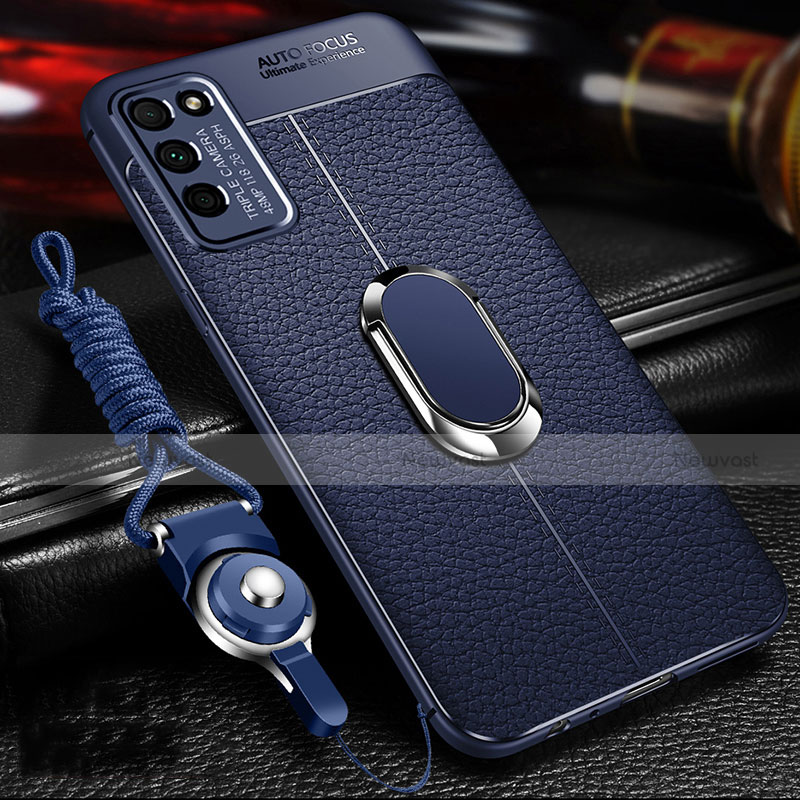 Soft Silicone Gel Leather Snap On Case Cover with Magnetic Finger Ring Stand T02 for Huawei Honor 30 Lite 5G