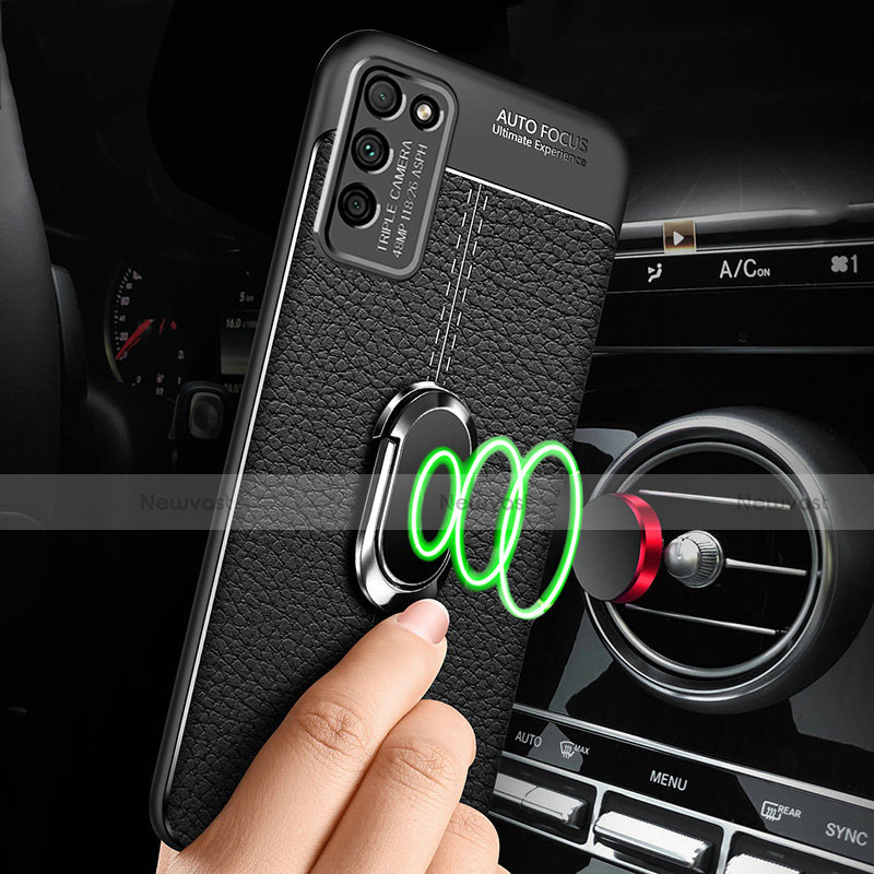 Soft Silicone Gel Leather Snap On Case Cover with Magnetic Finger Ring Stand T02 for Huawei Honor 30 Lite 5G