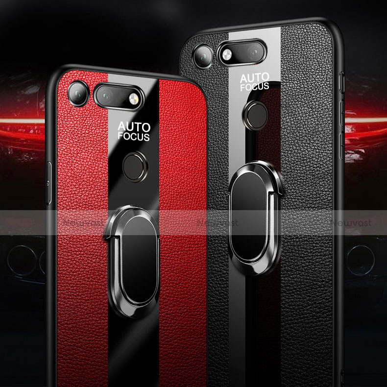Soft Silicone Gel Leather Snap On Case Cover with Magnetic Finger Ring Stand T02 for Huawei Honor V20