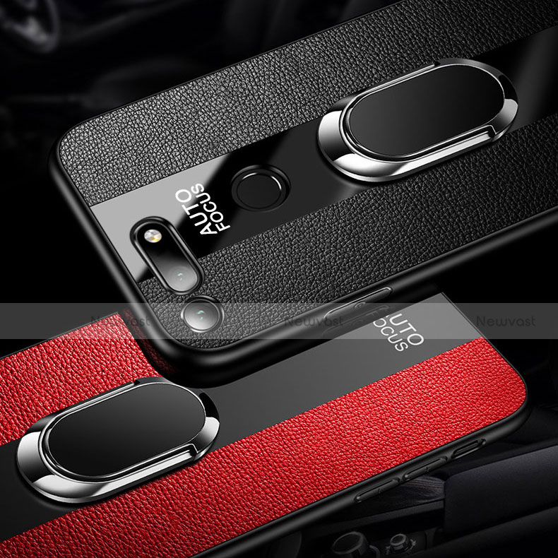 Soft Silicone Gel Leather Snap On Case Cover with Magnetic Finger Ring Stand T02 for Huawei Honor V20